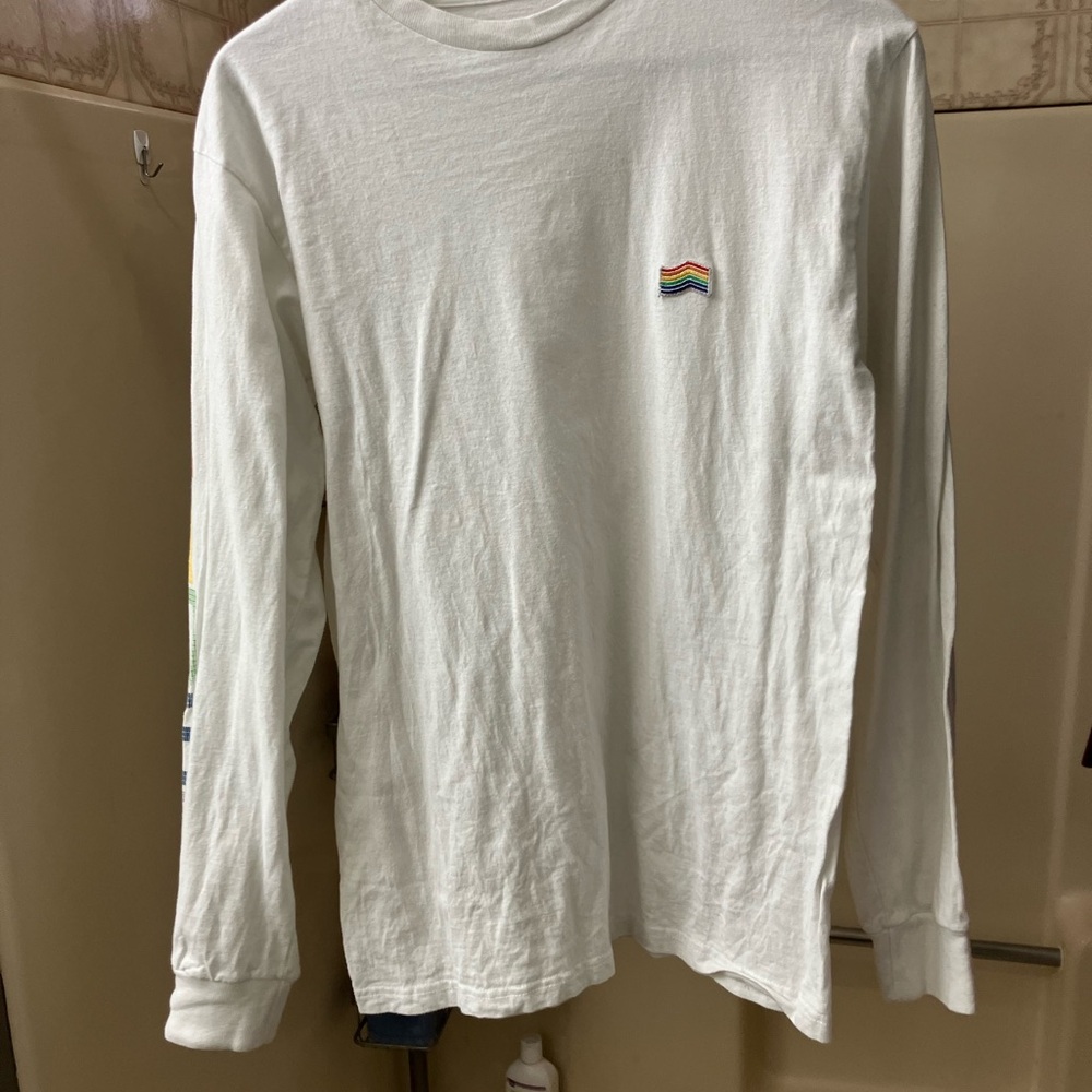 Vans White Long Sleeve Tee with Rainbow Detail